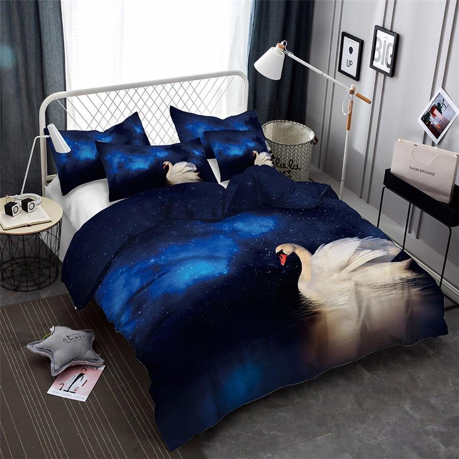 Swan In Moonlight 3D Customized Duvet Cover Bedding Sets