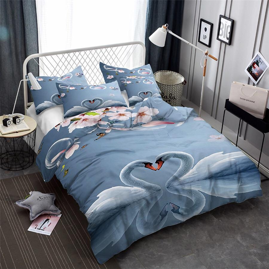 Swans & Cherry Blossom 3D Customized Duvet Cover Bedding Sets