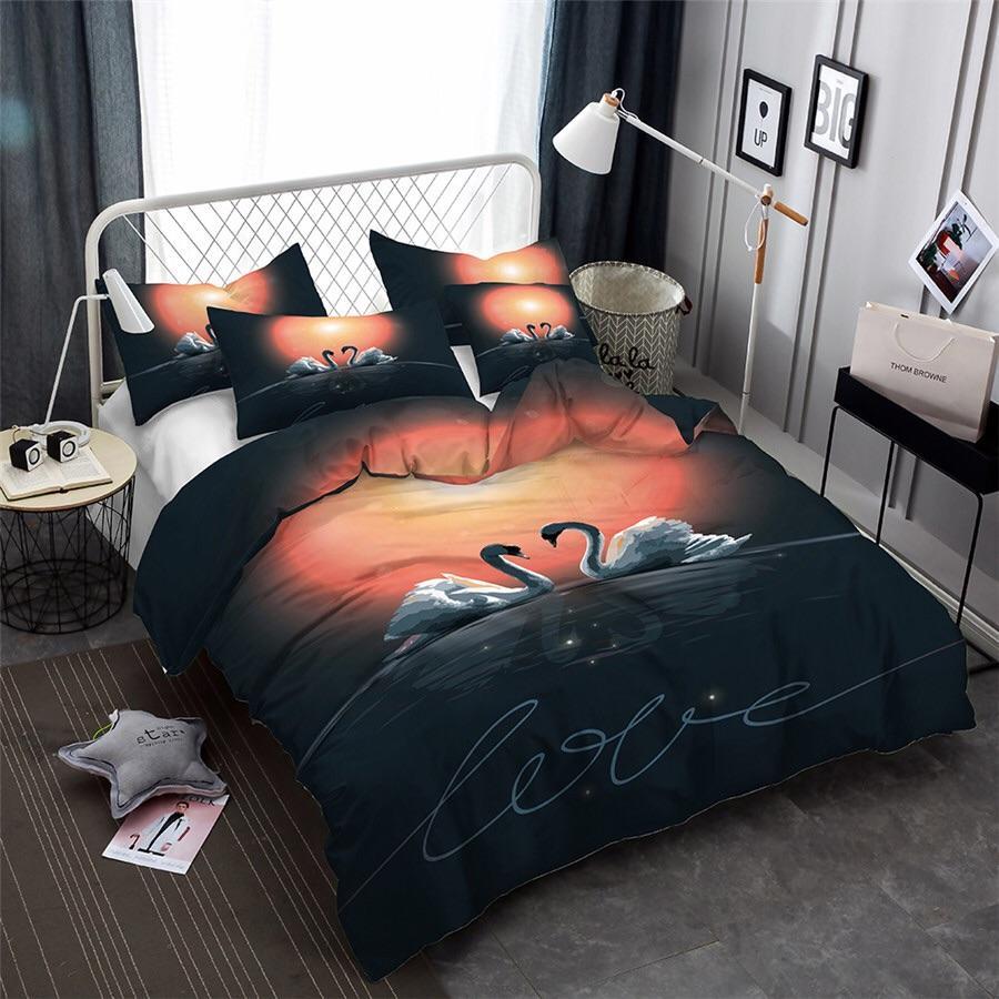 Swans Love 3D Customized Duvet Cover Bedding Sets