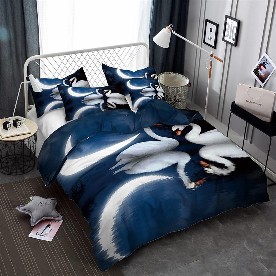 Swans & The Moon Crest 3D Customized Duvet Cover Bedding Sets