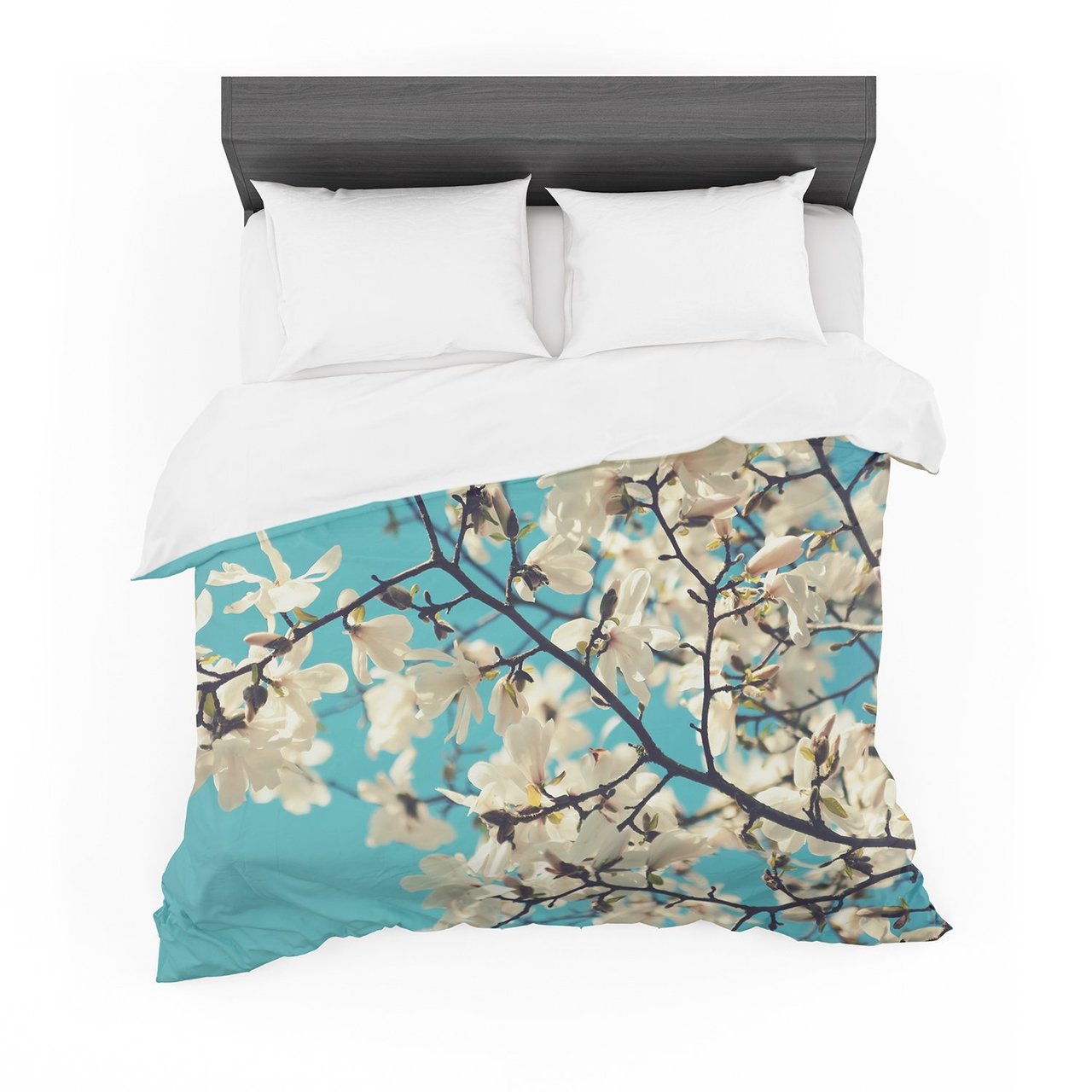 Sylvia Cook ‘White Magnolias’ Aqua White Featherweight3D Customized Duvet Cover Bedding Sets