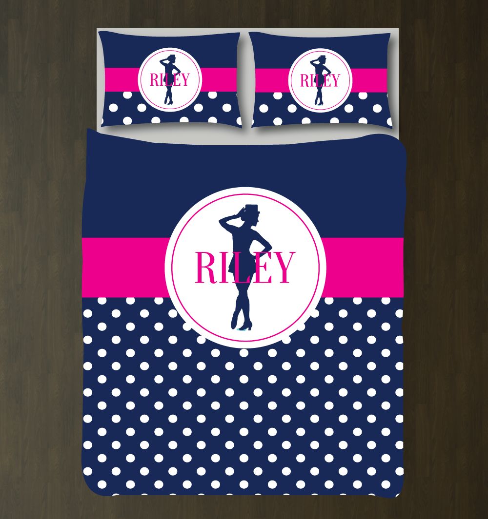 Tap Dance Bedding Set with Polka Dots Customized Duvet Cover| Navy Blue, Hot Pink and White