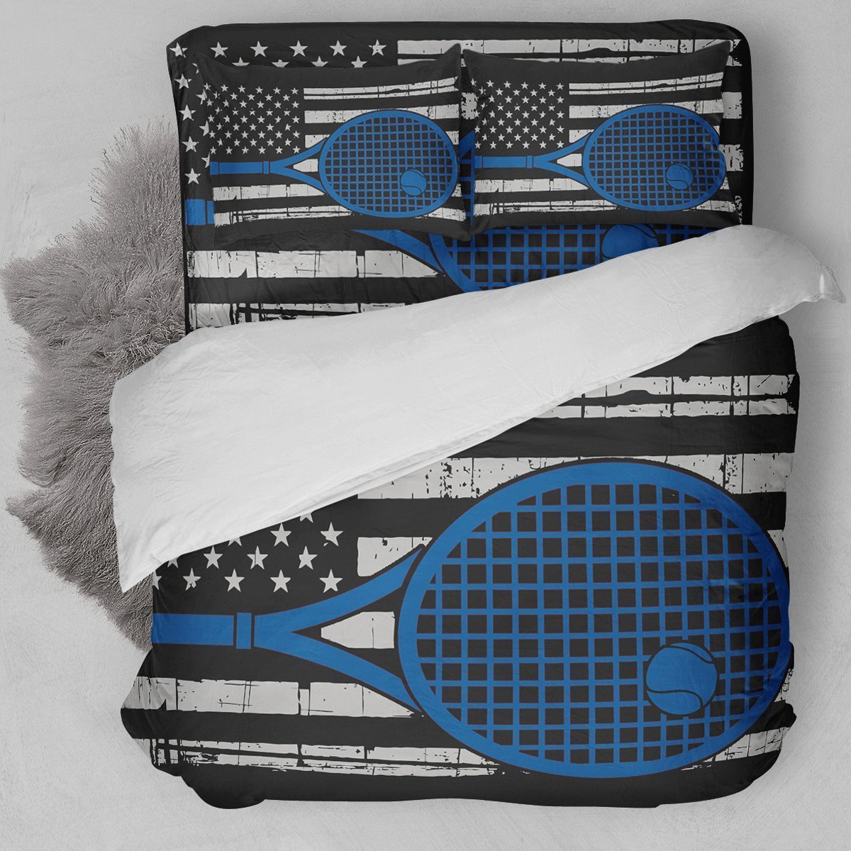Tennis American Flag Blue Bedding Set
