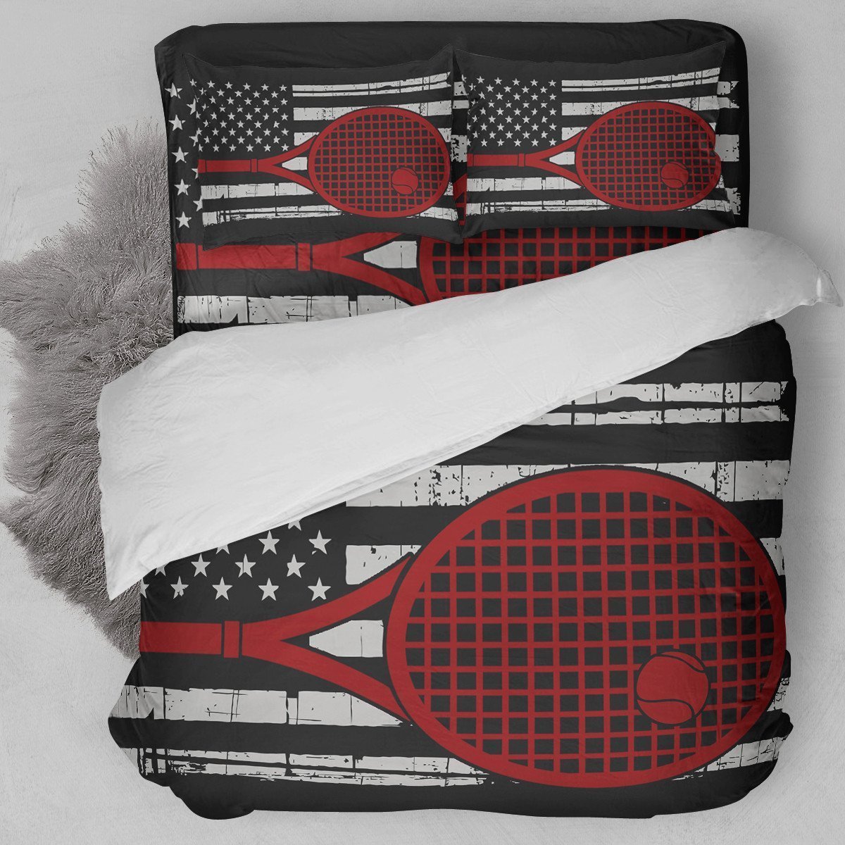Tennis American Flag Red Bedding Set