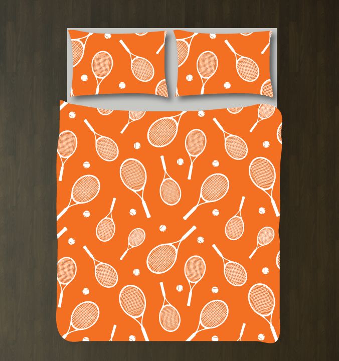 Tennis Ball and Racket Bedding Set Customized Duvet Cover| Carrot and White