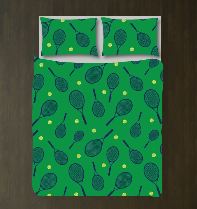 Tennis Ball and Racket Bedding Set Customized Duvet Cover| Green, Bright Chartreuse and Navy