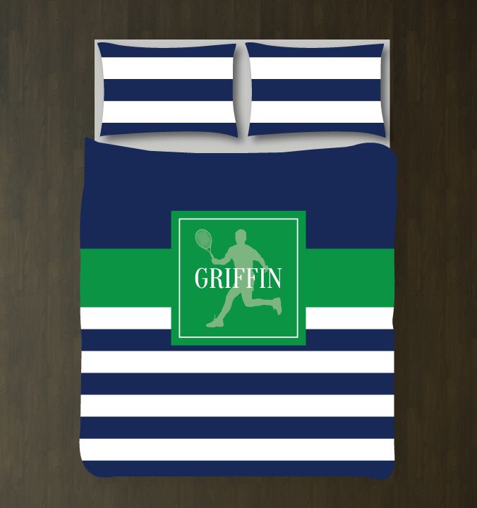 Tennis Bedding Set with Stripes Customized Duvet Cover| Navy and Green