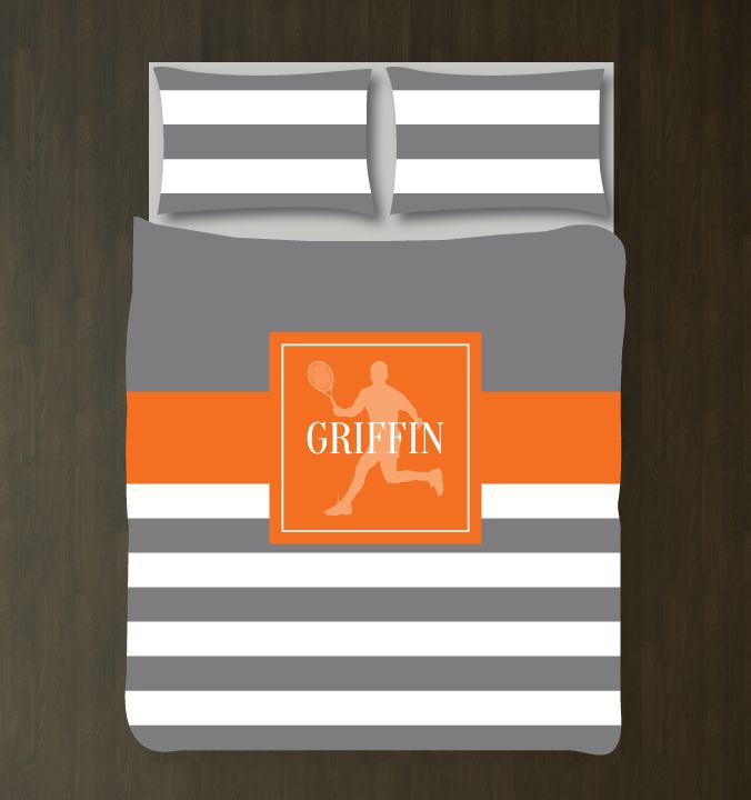 Tennis Bedding Set with Stripes Customized Duvet Cover| Titanium Grey and Orange
