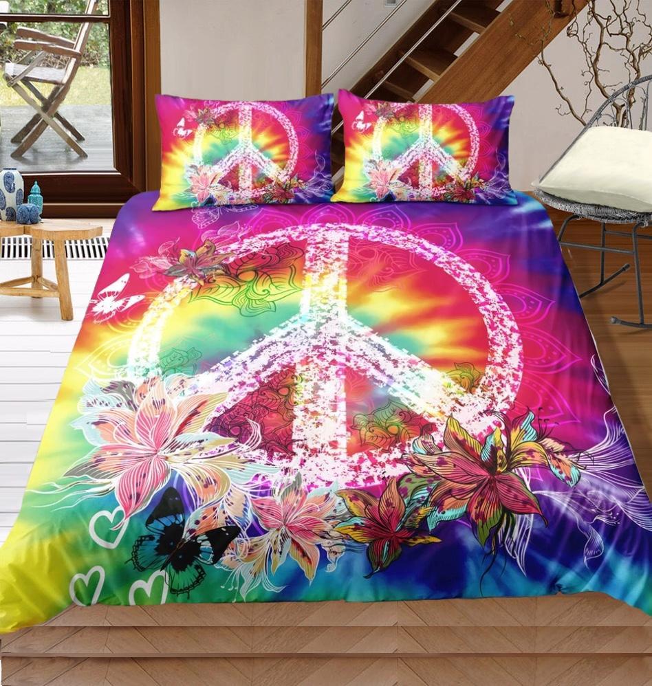 Tie Dye Hippie Peaceymbol, Lilly & Butterfly 3D Customized Duvet Cover Bedding Sets