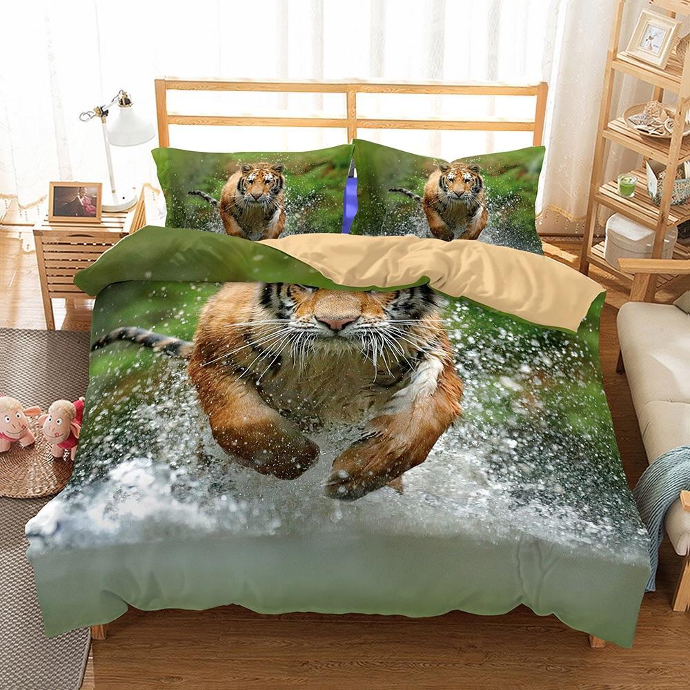 Tiger Running Through Water 3D Customized Duvet Cover Bedding Sets