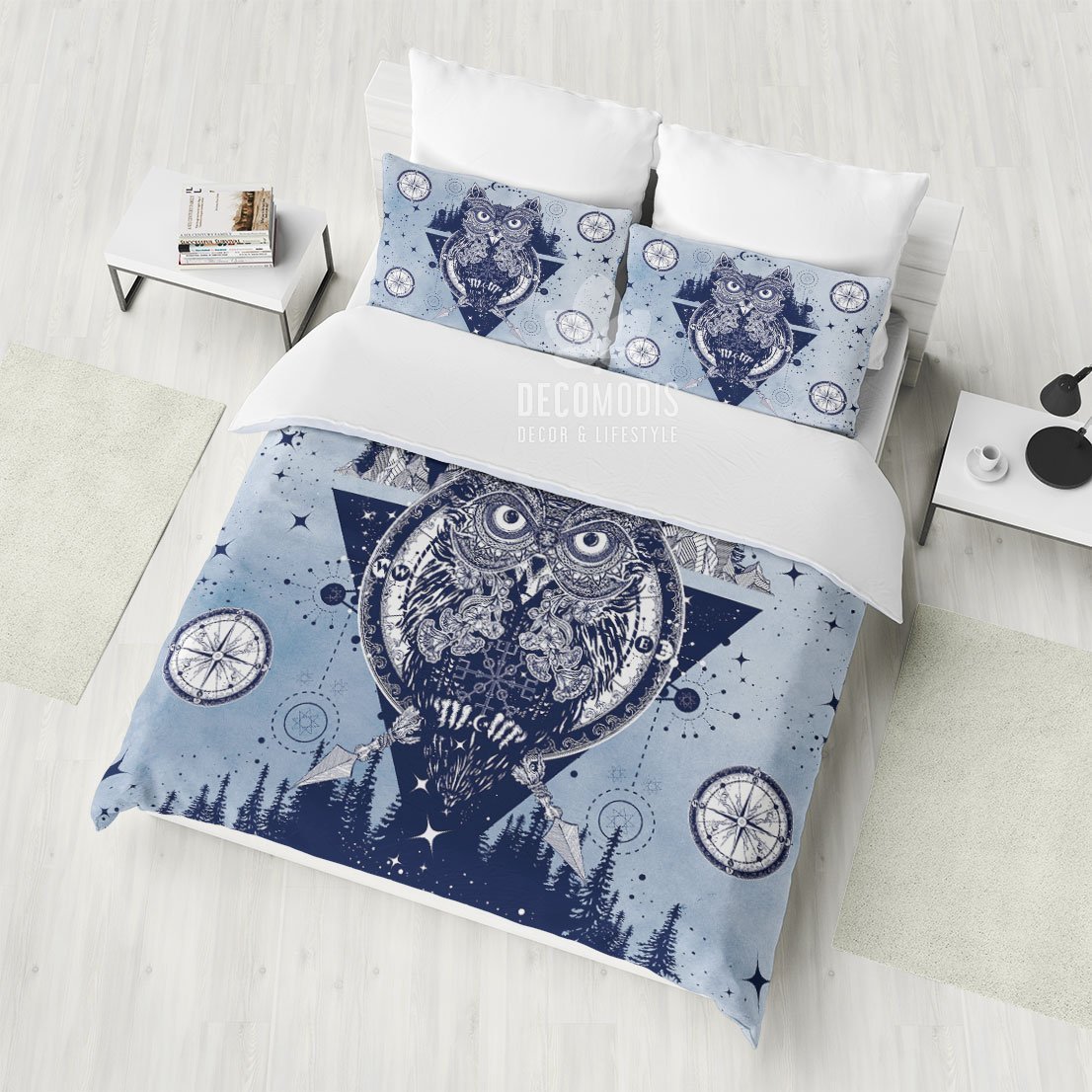 Totem Bedding Set, Bold and Daring Designer Duvet Cover Set, Owl Bedroom Decor, Animal Totem Bedspread