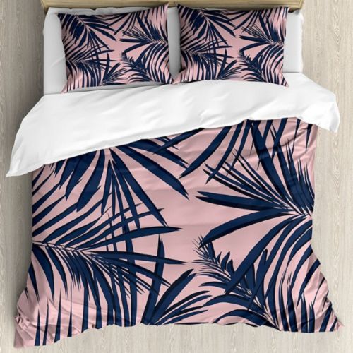 Tree Leaf Navy and Blush Duvet Cover Set