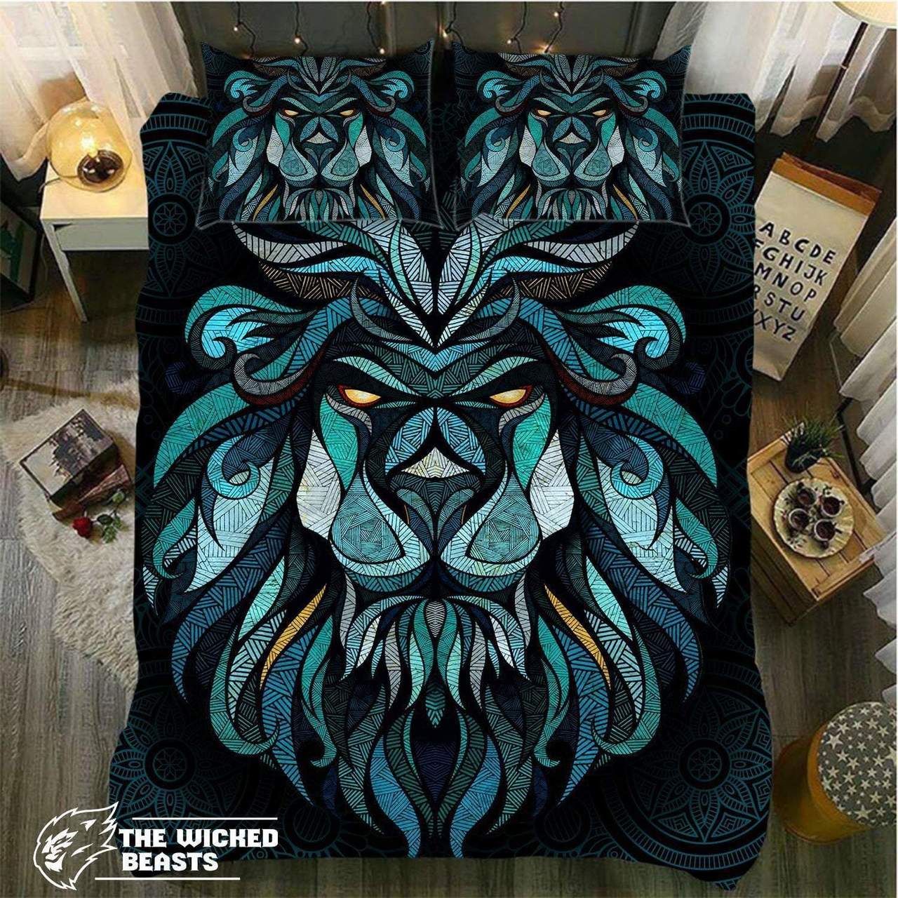 Triangle Green Lion3D Customized Duvet Cover Bedding Sets