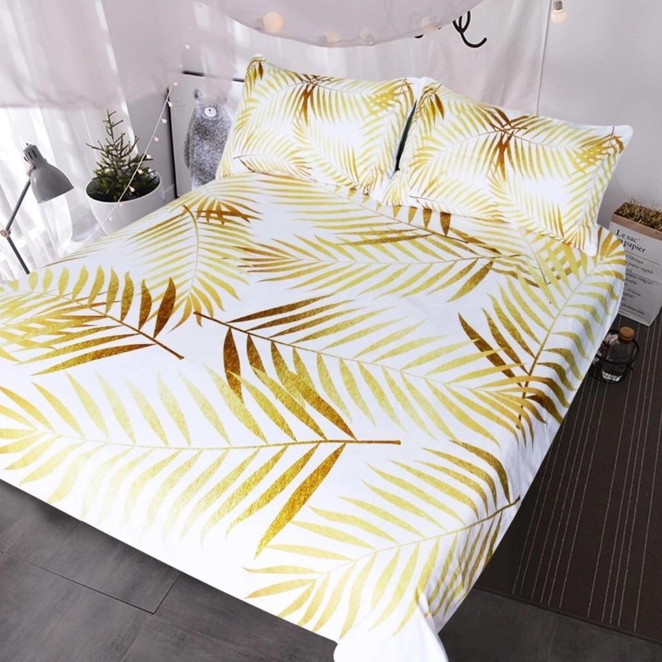 Tropical Golden Palm Leaf 3D Customized Duvet Cover Bedding Sets