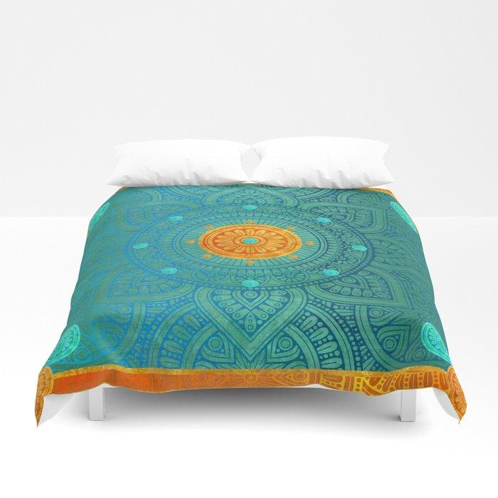 Turquoise and Gold Mandala Duvet Cover