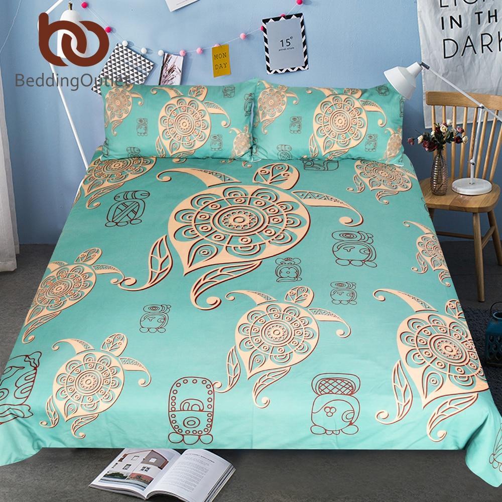 Turtles Animal Tortoise Bed Cover Green Yellow Home Textiles Mandala Flower Cartoon et3D Customized Duvet Cover Bedding Sets