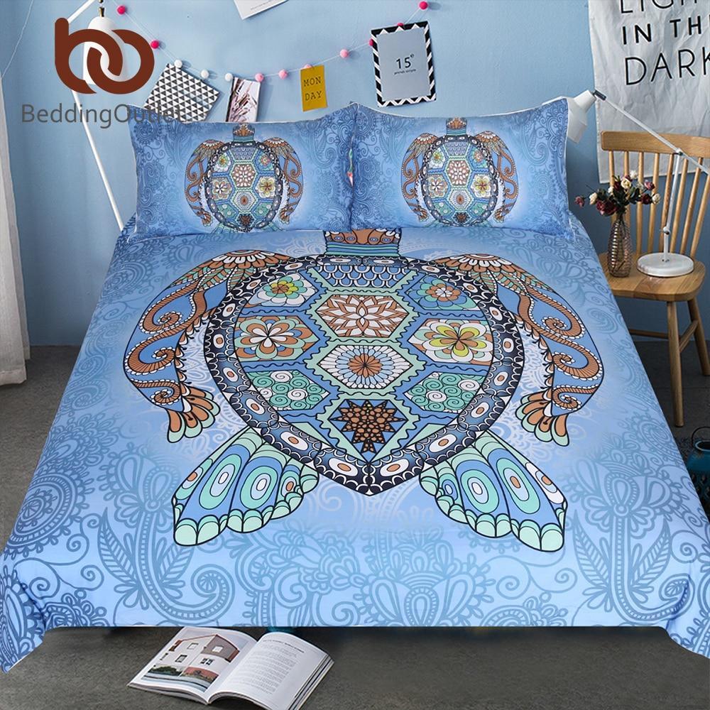 Turtles Blue Tortoise Mandala Bed Cover Animal Home Textiles Flower Paisley et3D Customized Duvet Cover Bedding Sets