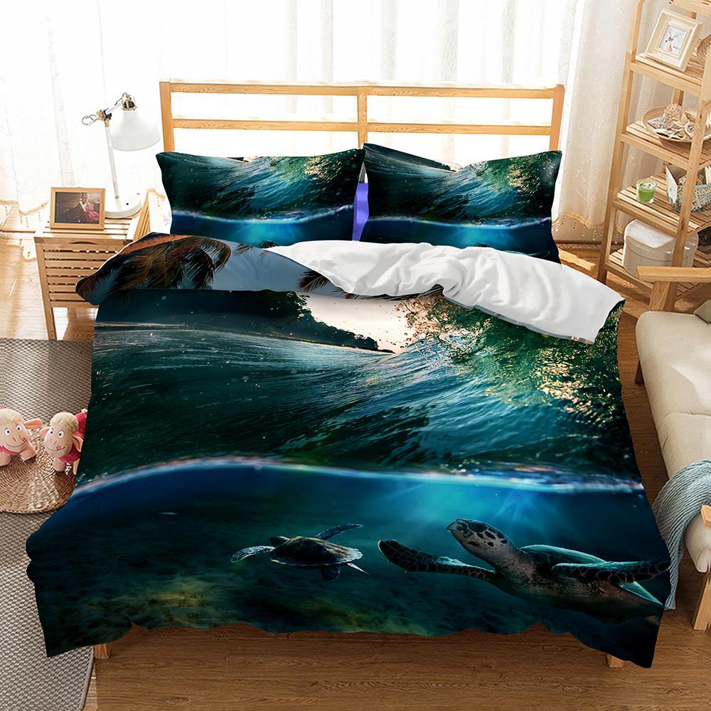 Turtles Under The Ocean Waves 3D Customized Duvet Cover Bedding Sets