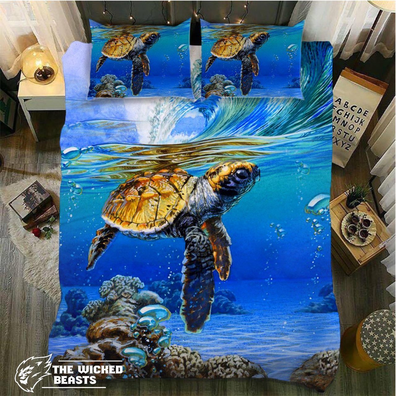 Turtlewimming Under The Wave3D Customized Duvet Cover Bedding Sets