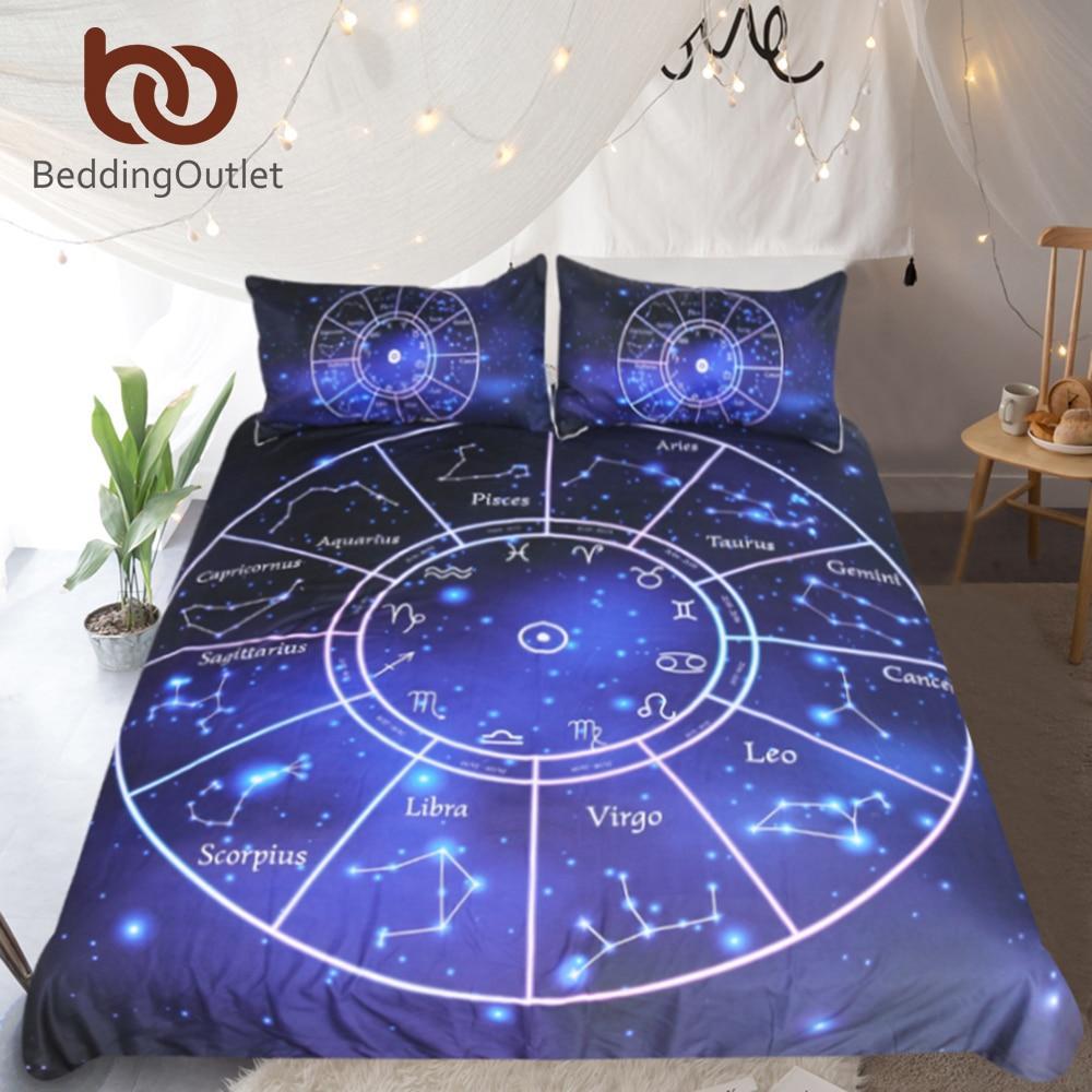 Twelve Constellations Queen Galaxytars Horoscope Blue Bed Covercorpius Leo Bedclothes3D Customized Duvet Cover Bedding Sets