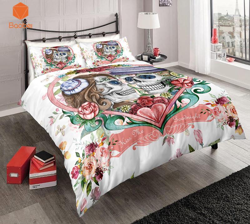 ugar Flowers Heartkull White Quilt Cover For Kids Queen Kingizes Bedspreads3D Customized Duvet Cover Bedding Sets