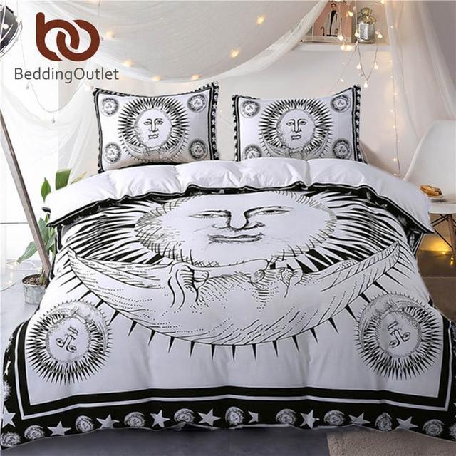 un God Moon Black and White Bed Cover Drophip Cozy Twin Full Queen King et Qualified3D Customized Duvet Cover Bedding Sets