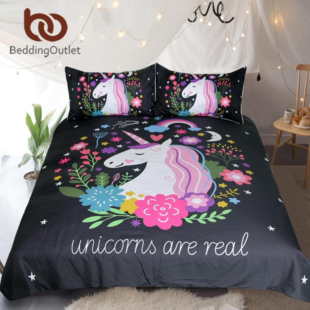 Unicorn Cartoon Print for Kids Girlsingle et Floral Home Textiles3D Customized Duvet Cover Bedding Sets