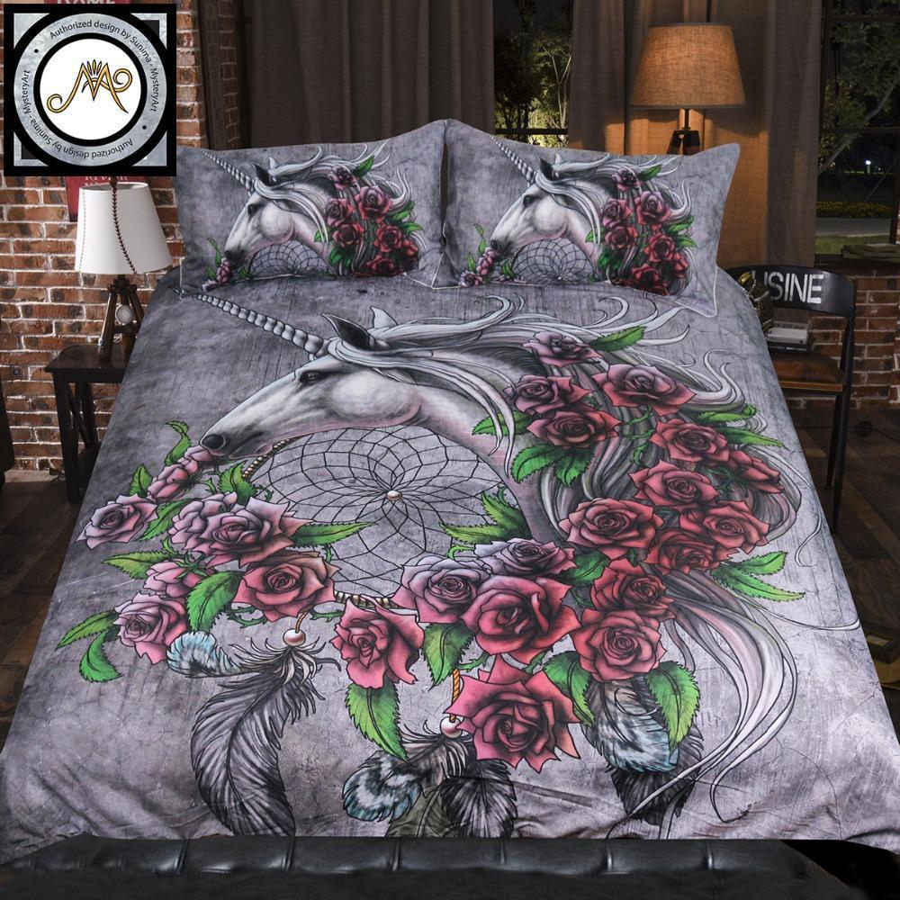 Unicorn Dreamcatcher Bedsheet Color by Sunima-MysteryArt Bedding Set