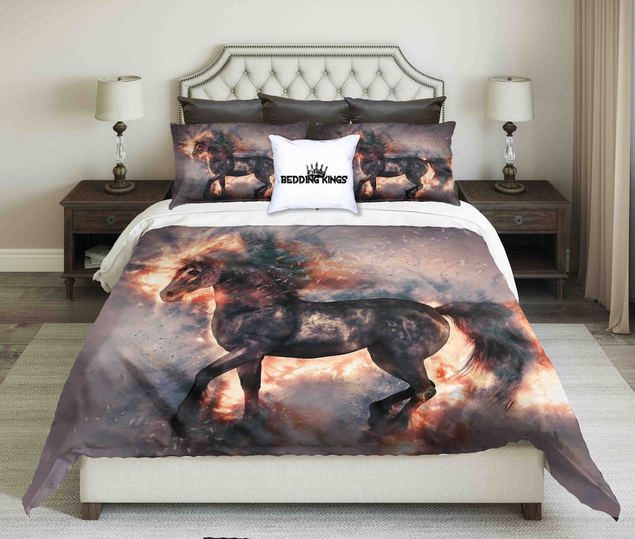 Unicorn On Fire Background Design | kings3D Customized Duvet Cover Bedding Sets