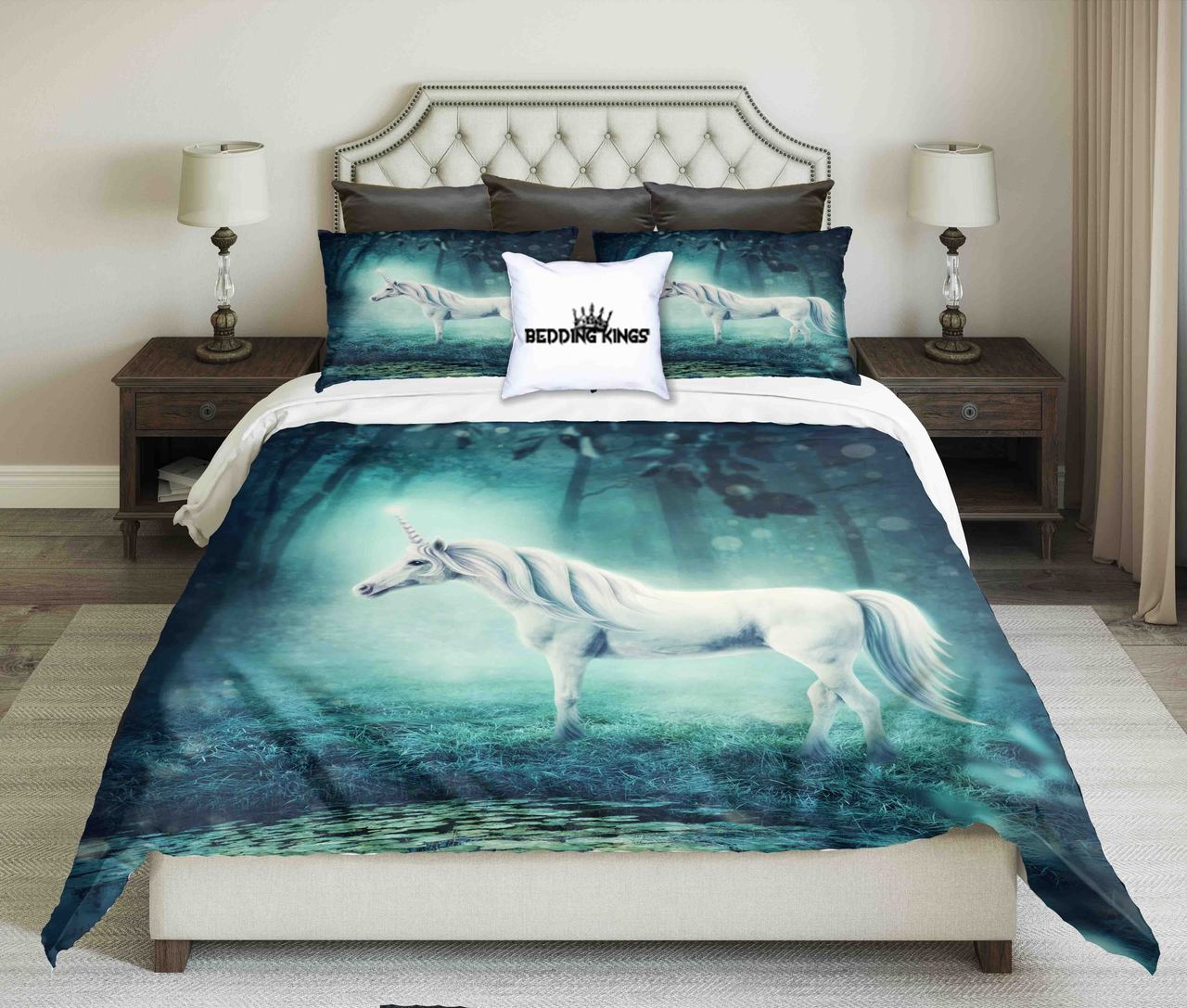 Unicorn On Moonlight In Forest Design | kings3D Customized Duvet Cover Bedding Sets