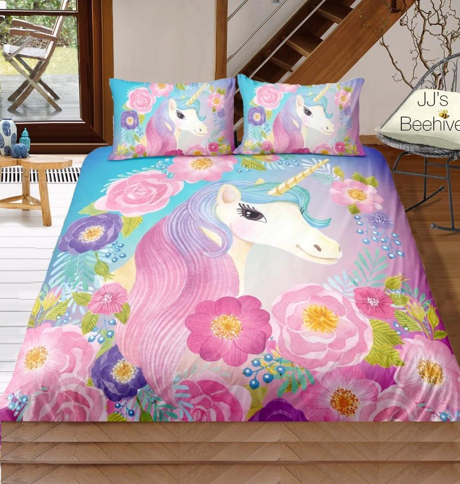 Unicorn With Floral Garland 3D Customized Duvet Cover Bedding Sets