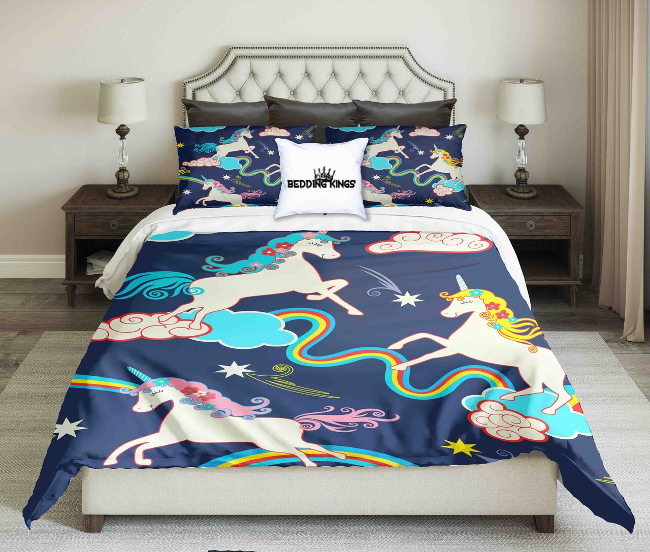 Unicorns On Blueky Design | kings3D Customized Duvet Cover Bedding Sets
