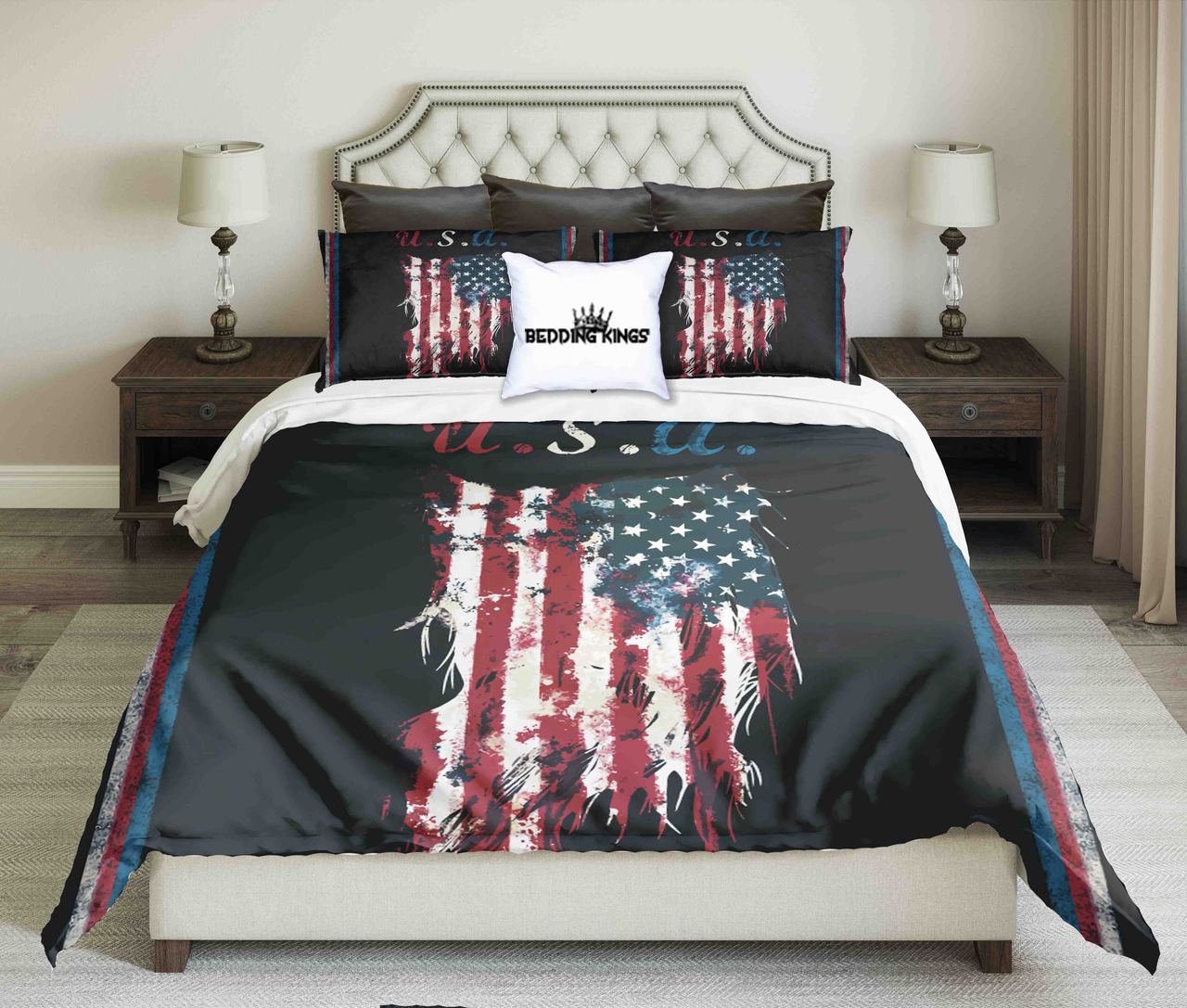 USA Flag On Black Bacground Design | kings3D Customized Duvet Cover Bedding Sets