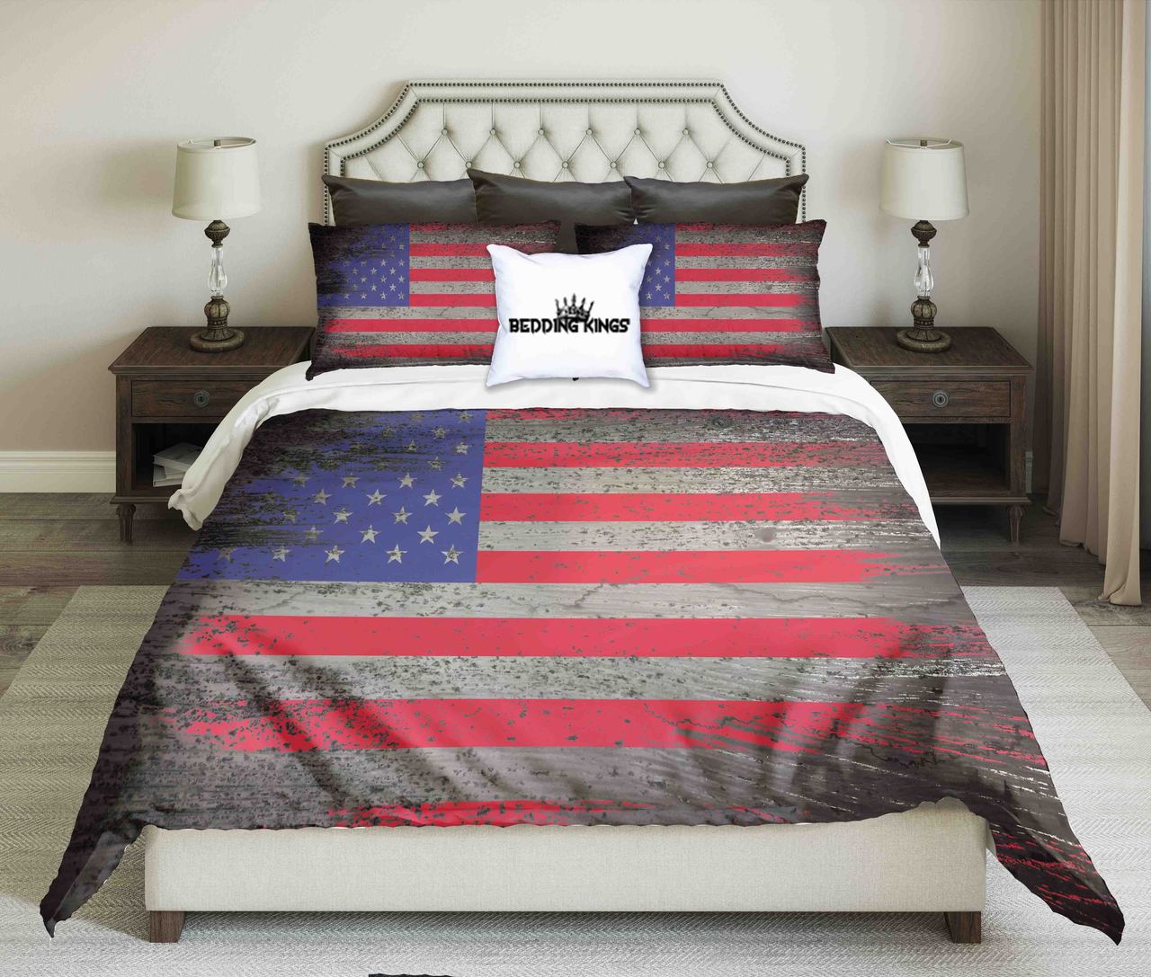 USA Flag On Metal Texture Design | kings3D Customized Duvet Cover Bedding Sets