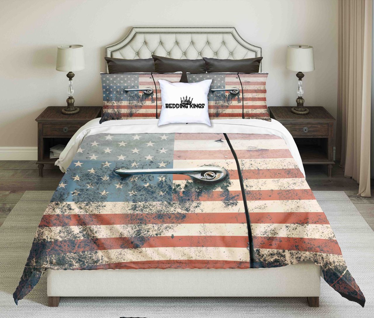 Usa Flag On Old Car Door Retro Design | kings3D Customized Duvet Cover Bedding Sets