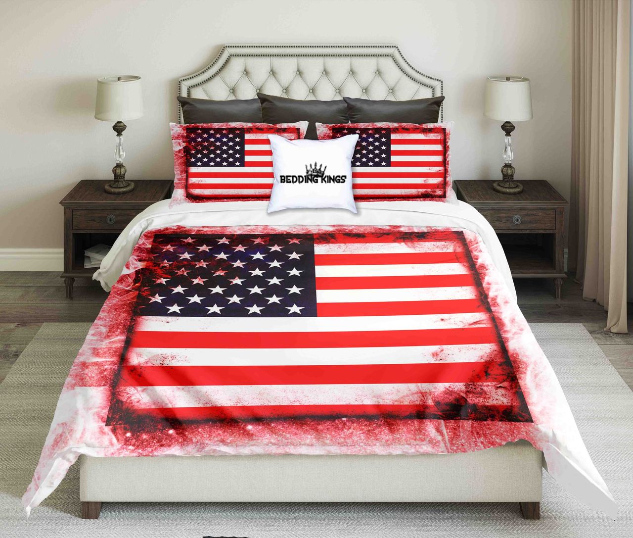 USA Red Framed Flag Design | kings3D Customized Duvet Cover Bedding Sets