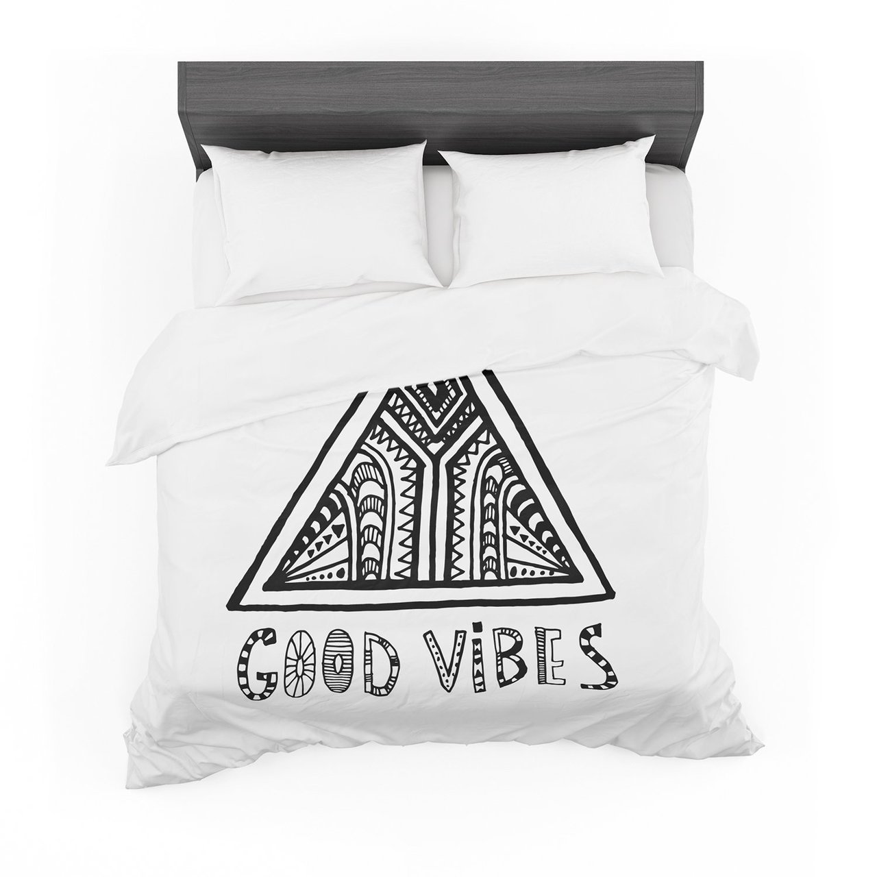 Vasare Nar ‘Good Vibes’ White Black Featherweight3D Customized Duvet Cover Bedding Sets