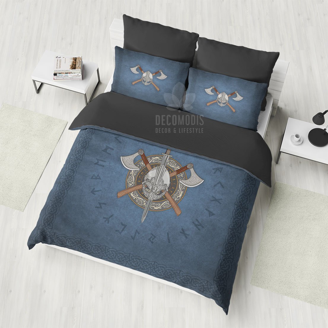 Viking Bedding, Celtic Warrior Duvet Cover Set, Medieval Style Bedspread Bedding Set, Axe & Sword Bedding