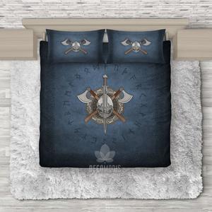 viking celtic warrior medieval spread with word axes and helm  3D Customized Duvet Cover Bedding Sets