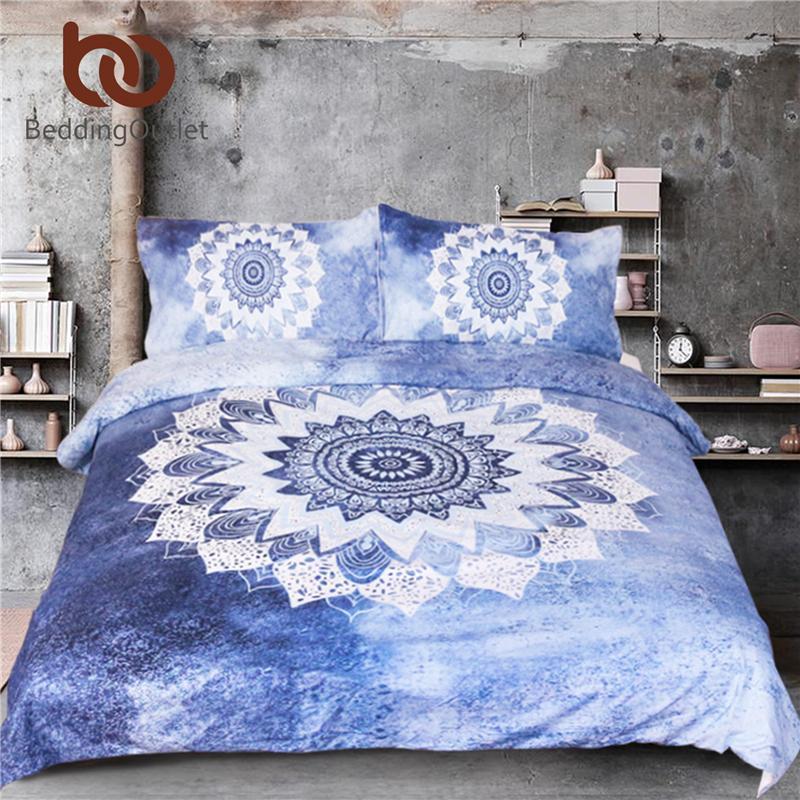 Vintage Cobalt Blue Mandala Hippie Gypsy Bohemian Mandala Floral Paisley Bedclothes3D Customized Duvet Cover Bedding Sets