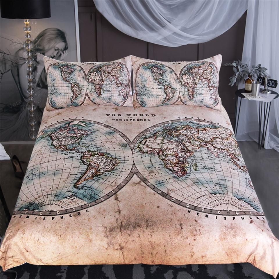 Vintage World Map 3D Customized Duvet Cover Bedding Sets