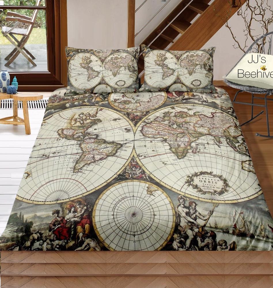 Vintage World Map Of Hemispheres 3D Customized Duvet Cover Bedding Sets
