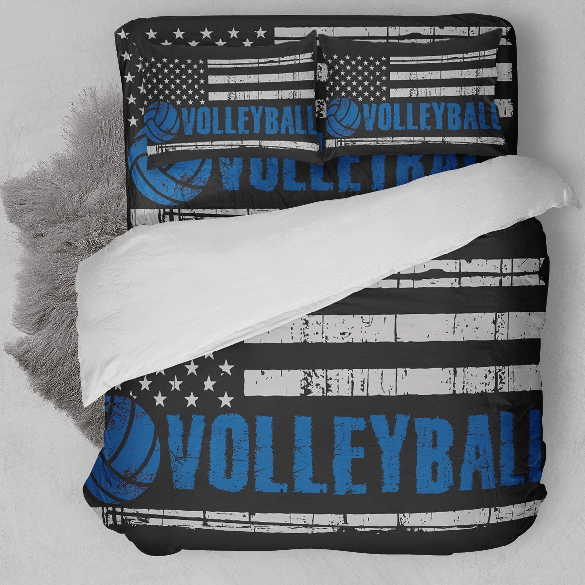 Volleyball American Flag Blue Bedding Set