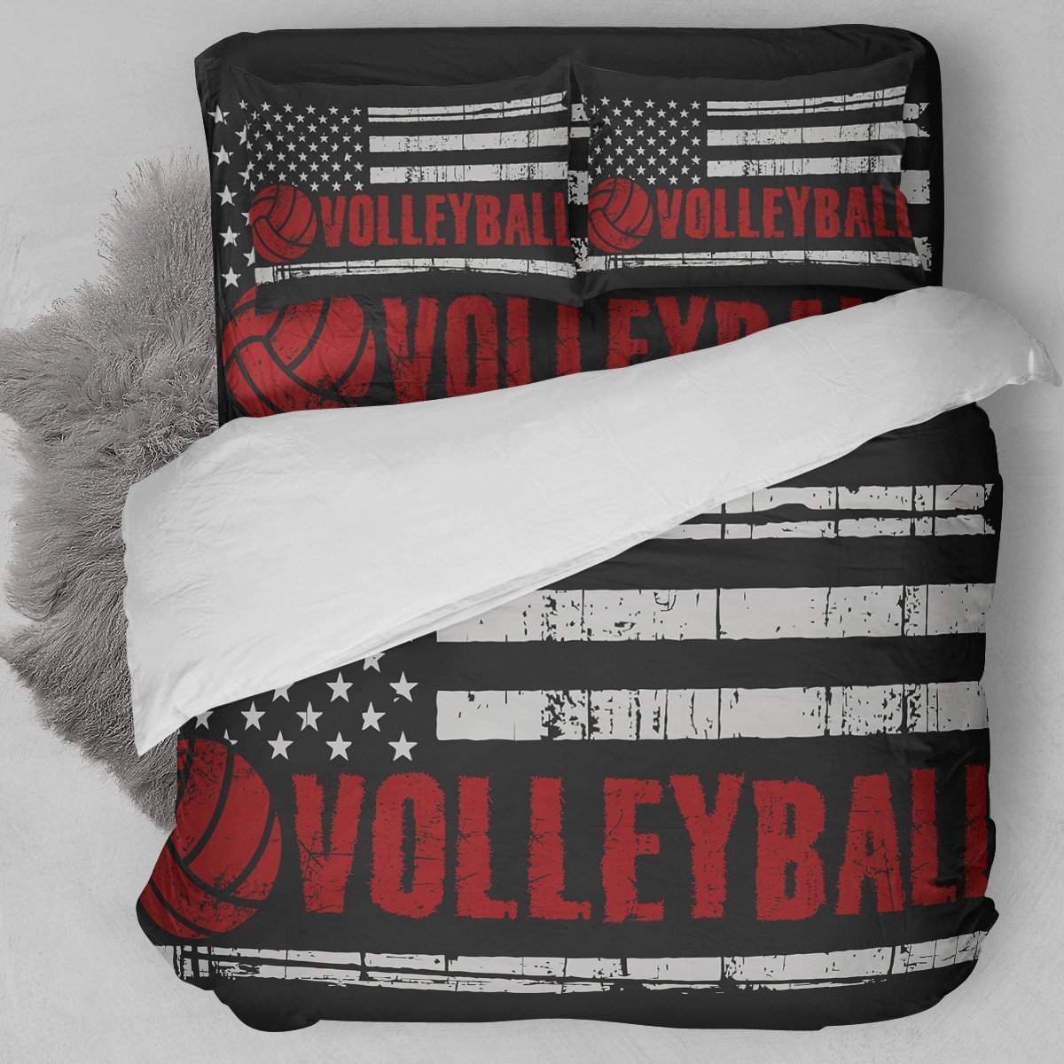 Volleyball American Flag Red Bedding Set