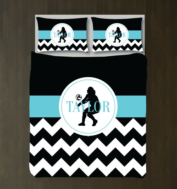 Volleyball Chevron Bedding Set Customized Duvet Cover| Aqua, Black and White