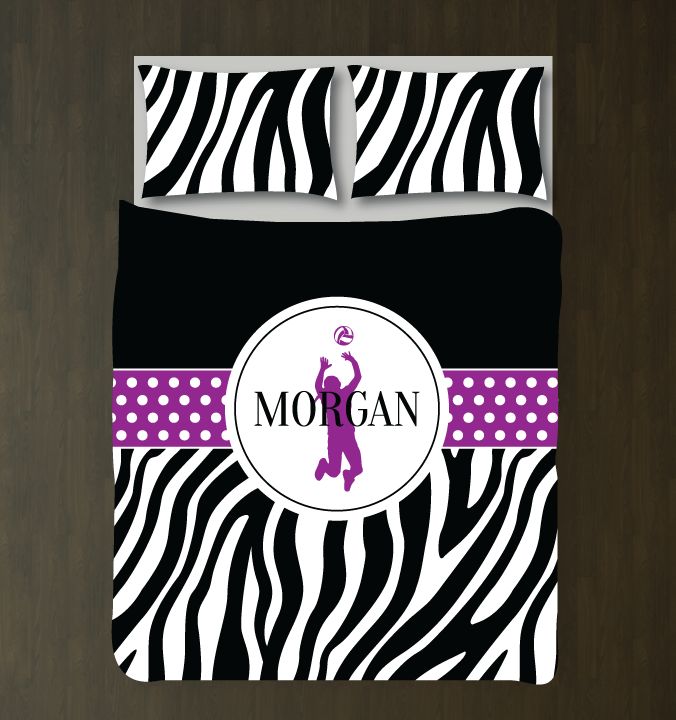 Volleyball Zebra Print Bedding Set Customized Duvet Cover| Purple, Black and White