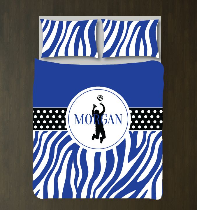 Volleyball Zebra Print Bedding Set Customized Duvet Cover| Royal Blue, Black and White