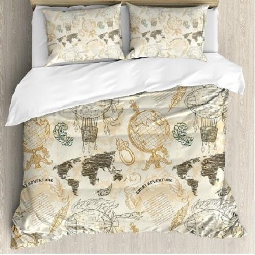 Wanderlust Vintage Globe World Map Duvet Cover Set