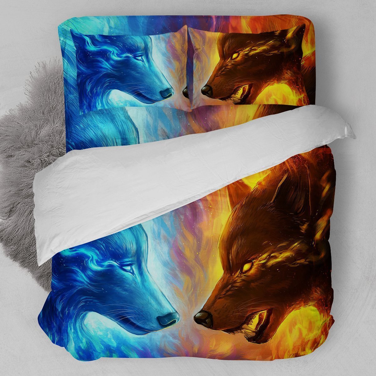Water And Fire Wolf Bedding Set