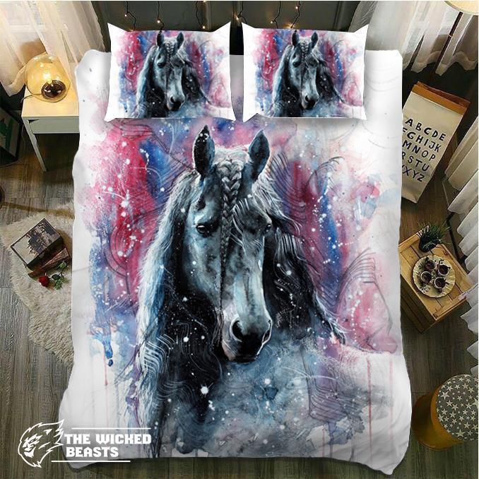 Watercolor Black Horses3D Customized Duvet Cover Bedding Sets